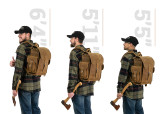 This is a size comparison of the squared leather backpack from the side.