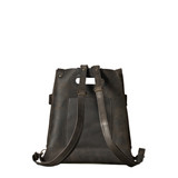 This is the back view of the Anniversary Leather Backpack Tote in backpack mode in carbon black
