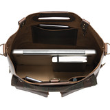 This is the inside view of the Anniversary Leather Backpack Tote in dark brown