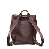 This is the back view of the newly redesigned All in one leather backpack in chestnut