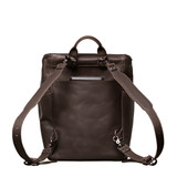 This is the back view of the newly redesigned All in one leather backpack in dark coffee