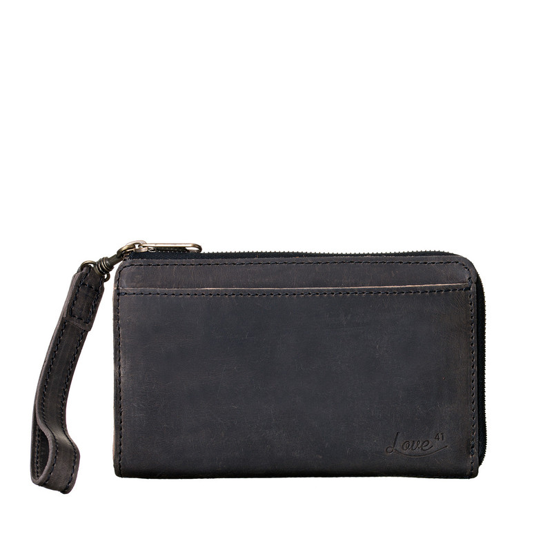 This is the front view of the carbon black medium leather wallet