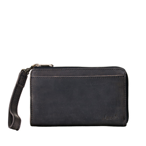 This is the front view of the carbon black medium leather wallet