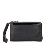 This is the front view of the carbon black medium leather wallet with cell phone
