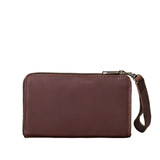 This is the back view of the reddish brown medium leather wallet