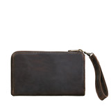 This is the back view of the dark brown medium leather wallet