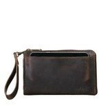 This is the front view of the dark brown medium wallet with cellphone