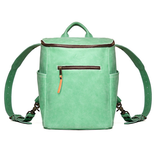 All in One Medium Leather Backpack-Mint