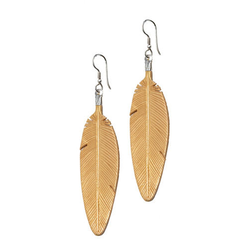 Limited Edition Leather Feather Earrings-Gold