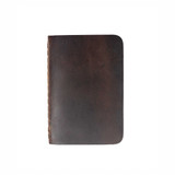 Front of the dark coffee brown leather pocket notebook. Made by Saddleback
