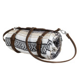 Leather Blanket Roll with Tan Blanket and Straps - Angle
