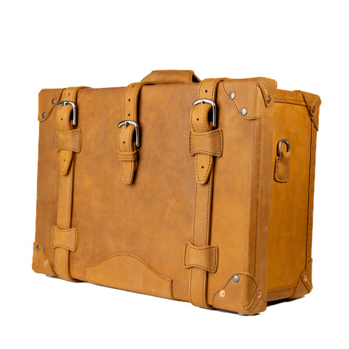 Saddleback Leather carry on luggage in tobacco.