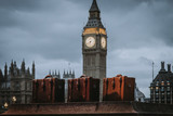 Saddleback Leather carry on suitcases at Big Ben in London.