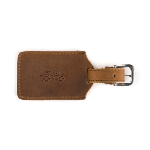 Leather luggage tag by Saddleback Leather.