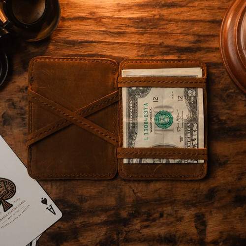 Leather magic wallet for front pockets by Saddleback.