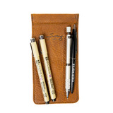 bear trap leather pen case with tumbled leather tan with pens on outside