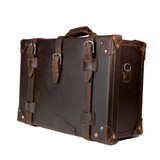 Saddleback Leather carry on luggage in dark coffee brown.