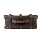 Top view of dark brown carry on suitcase.