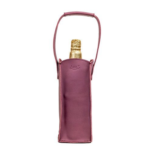 Leather Wine Bottle Carrier - Plum