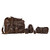 Membership bundle in dark coffee brown. Includes the overnight bag, toiletry dry bag, treasure sack, lanyard, and keychain. Made by Saddleback