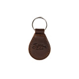 Dark coffee brown leather keychain with the Saddleback Club logo on the front