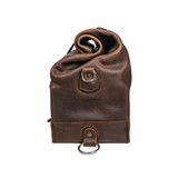 Side profile of the dark coffee brown colored overnight bag. Made by Saddleback