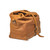 Angled view of the overnight bag in tobacco with the top rolled down and buckled. Made by Saddleback