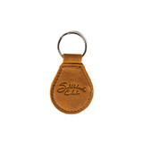 Tobacco colored leather membership keychain with the Saddleback club logo