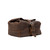 Angled view of the dark coffee brown leather toiletry dry bag buckled shut. Made by Saddleback