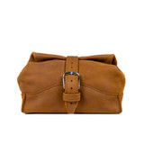 Front view of the tobacco colored toiletry dry bag. Made by Saddleback
