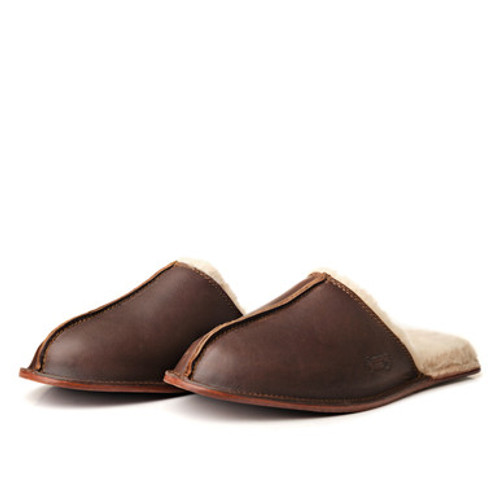 Dave's Deals Men's Sheepskin Slippers - Size 14 - Dark Coffee Brown