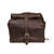 Front of the dark coffee brown over night bag with top rolled down and buckled shut. Made by Saddleback