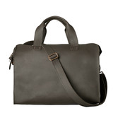 This is the front of the simple overnight leather duffle bag in carbon black