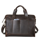 This is the back of the simple overnight leather duffle bag in dark coffee
