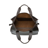 This is the inside of the simple overnight leather duffle bag in dark coffee brown
