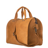 This is the side of the simple overnight leather duffle bag in tobacco