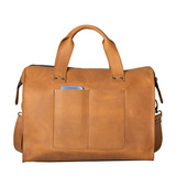 This is the back of the simple overnight leather duffle bag in tobacco