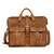Front of the tan flight bag leather briefcase with two pockets and easy carry strap. Made by Saddleback