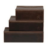 Here is all 3 sizes of dark coffee brown boxes stacked on top of each other to show size comparison and ways to organize your desk, car, or briefcase.