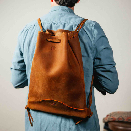 Leather drawstring backpack - unisex.