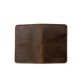 This is the outside of the dark coffee brown slim leather passport wallet. Made by Saddleback