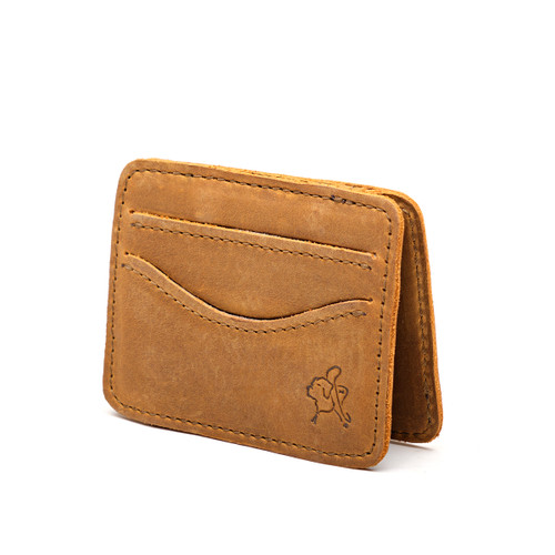 Tobacco front of the small front pocket magic wallet. Made by Saddleback