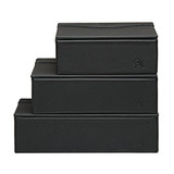 Here is all 3 sizes of black boxes stacked on top of each other to show size comparison and ways to organize your desk, car, or briefcase.