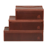 Here is all 3 sizes of chestnut boxes stacked on top of each other to show size comparison and ways to organize your desk, car, or briefcase.