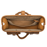 Inside of the tobacco leather flight bag briefcase with the gladstone closure shown. Made by Saddleback