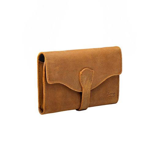 Front side of On The Go Leather Wallet in tobacco (light tan) leather.
