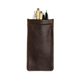 bear trap leather pen case with tumbled leather in dark coffee brown backside