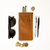 bear trap leather pen case with tumbled leather in tan lifestyle