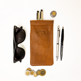 bear trap leather pen case with tumbled leather in tan lifestyle